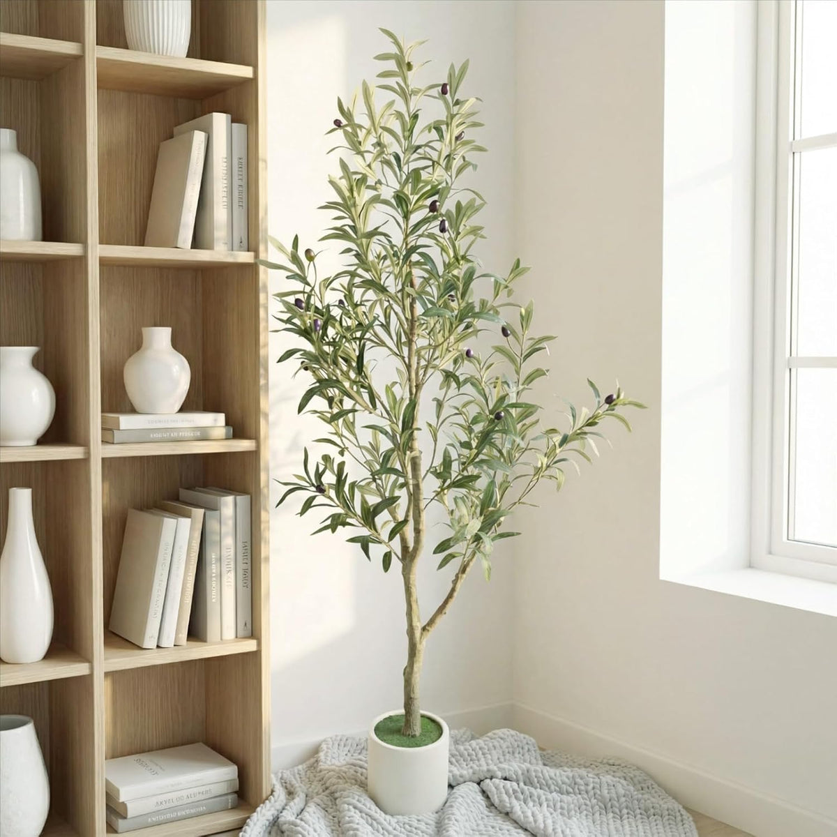 Faux Olive Tree, 5FT Artificial Olive Trees with Lifelike Olive Branches and Fruits, Fake Floor Plants with Pot for Indoor Home Office Living Room Outdoor Decor