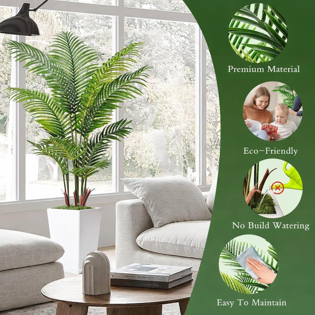 flydeer 6ft artificial palm tree with tall white, side view
