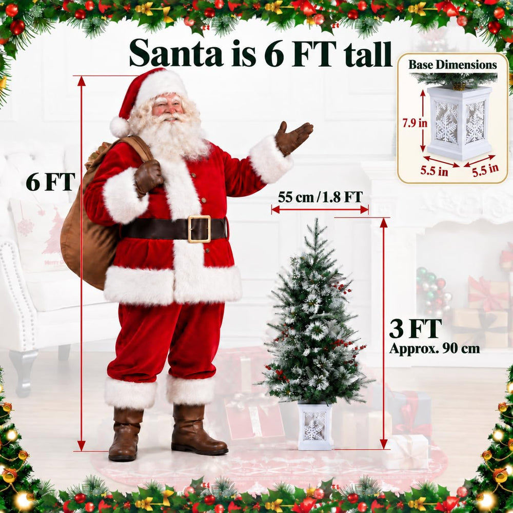 3 Ft Pre-Lit Christmas Tree, Artificial Christmas Tree with Base, Xmas Tree w...