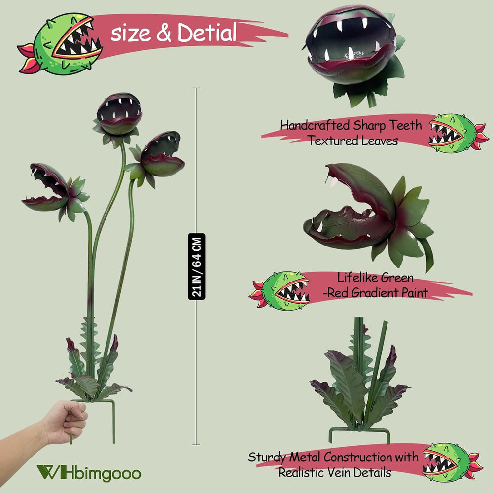 Venus Flytrap Garden Stake - 25inch Metal Outdoor Flowers Yard Art