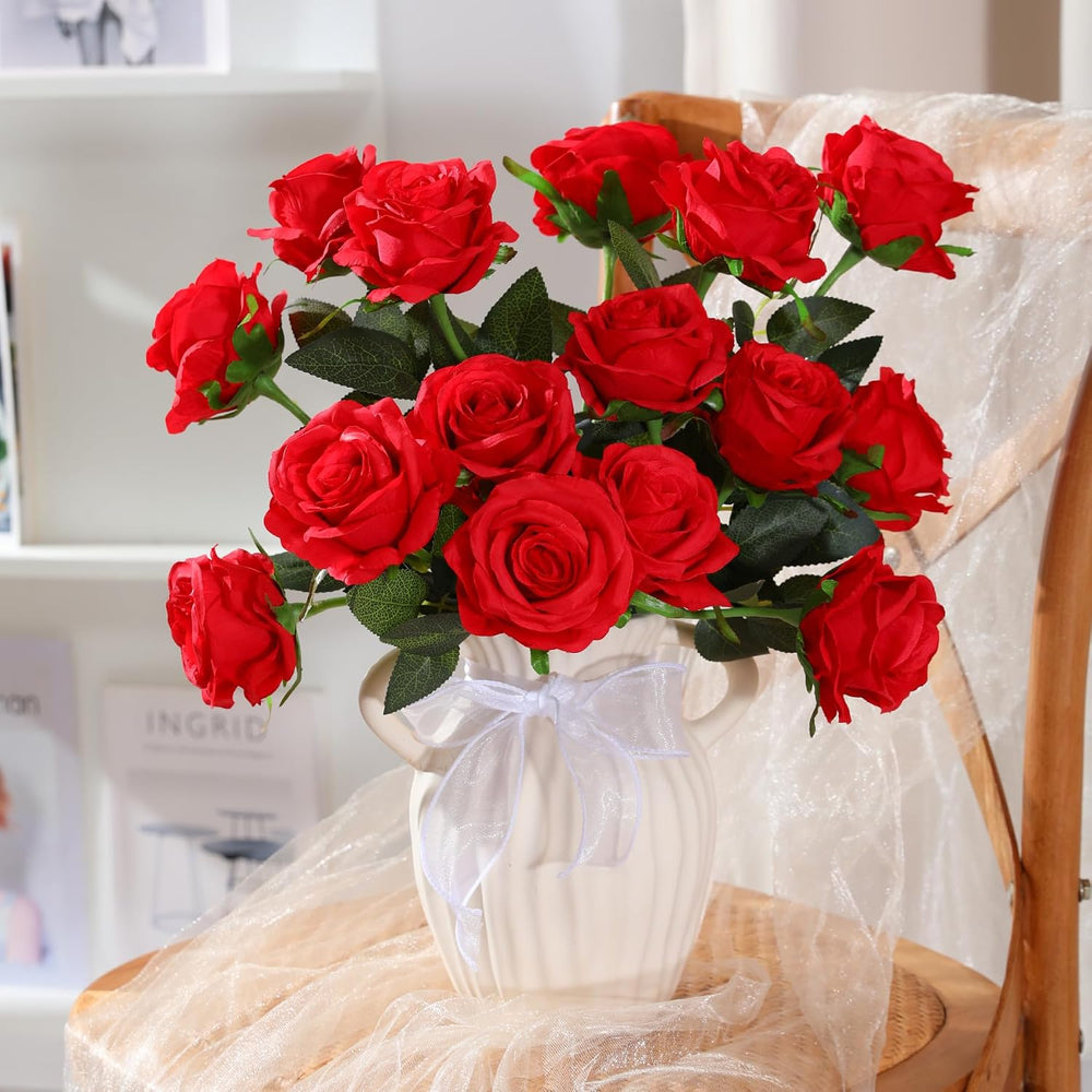 50pcs Fake Red Roses Bulk, Silk Roses Artificial Flowers with Long Stem