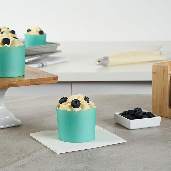 Panificio 6 Ounce Cupcake Wrappers, 200 Scalloped Baking Cups - Oven-Ready, Greaseproof, Turquoise Paper Cupcake Liners, Disposable, For Birthdays, Baby Showers, Or Weddings - Restaurantware (200 Pack)