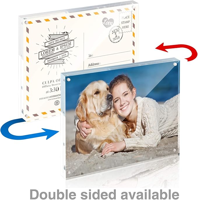 TWING Acrylic Picture Frame 8x10, 5 Pack 8x10 Magnetic Photo Frame 12+12 MM Thick 8 by 10 Picture Frames Clear Picture Frame Self Standing Double Sided Frame Gift Ideal