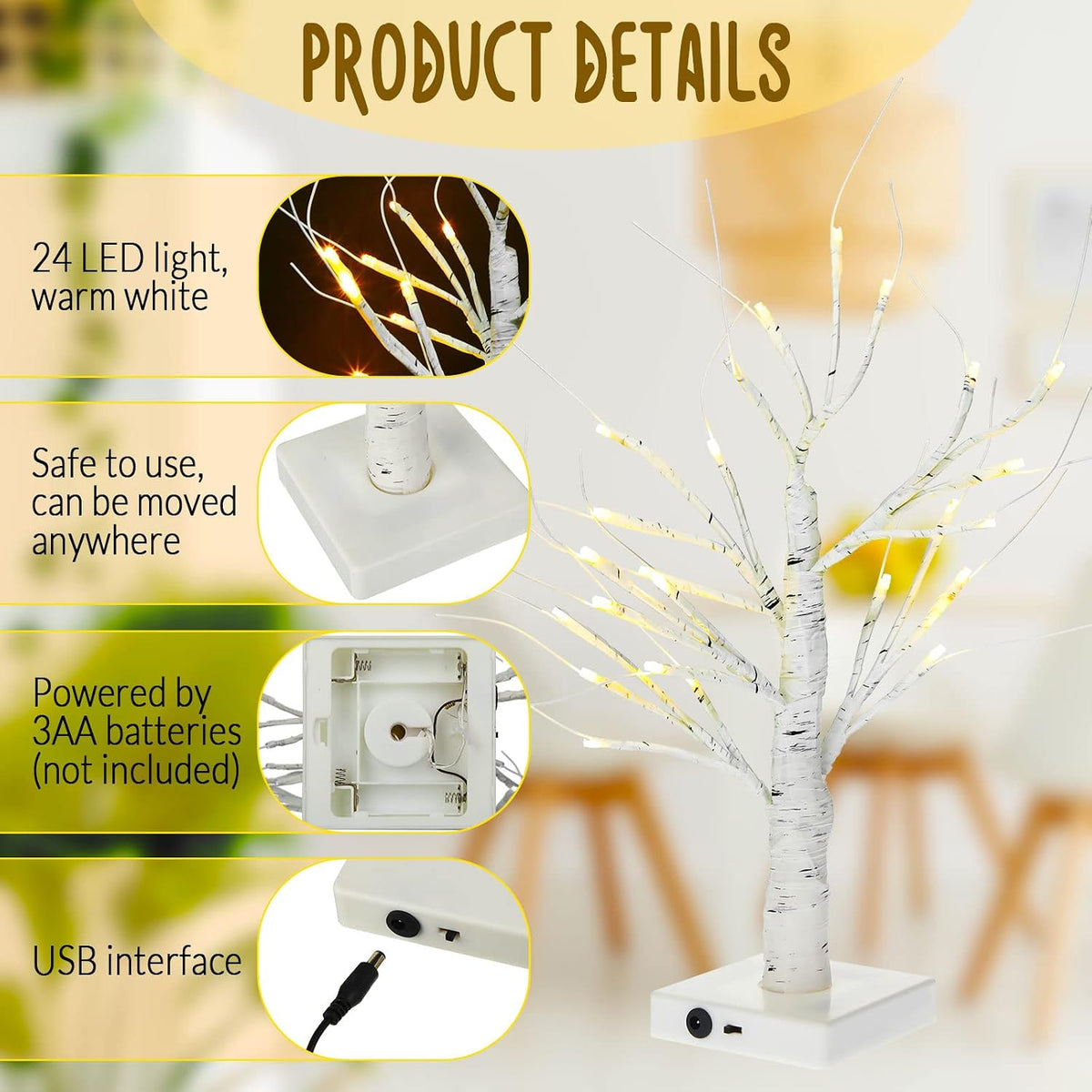 Macarrie 8 Pcs 18 in Lighted Birch Trees Christmas Wedding Decor, White