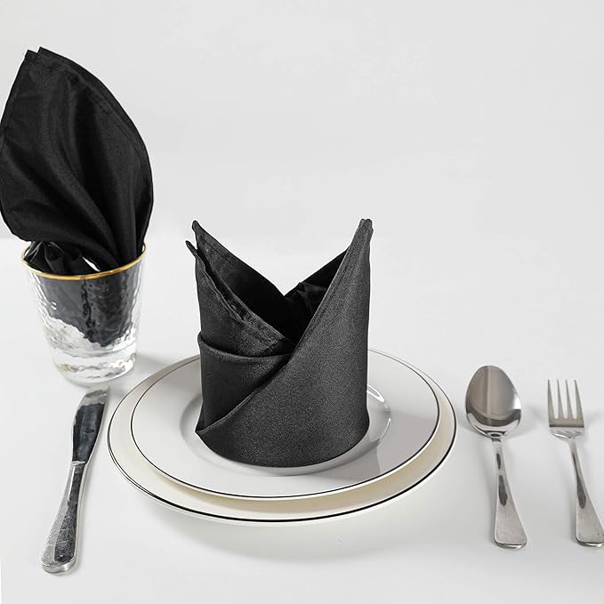 Cloth Napkins 20x20 inch Washable Polyester Dinner Napkins Soft Table Napkins for Wedding Party Dining Banquet(Black,50PCS)