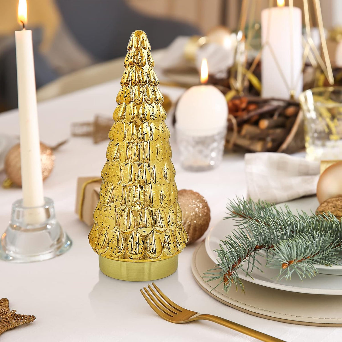 shmilmh gold mercury glass christmas tree set of, side view