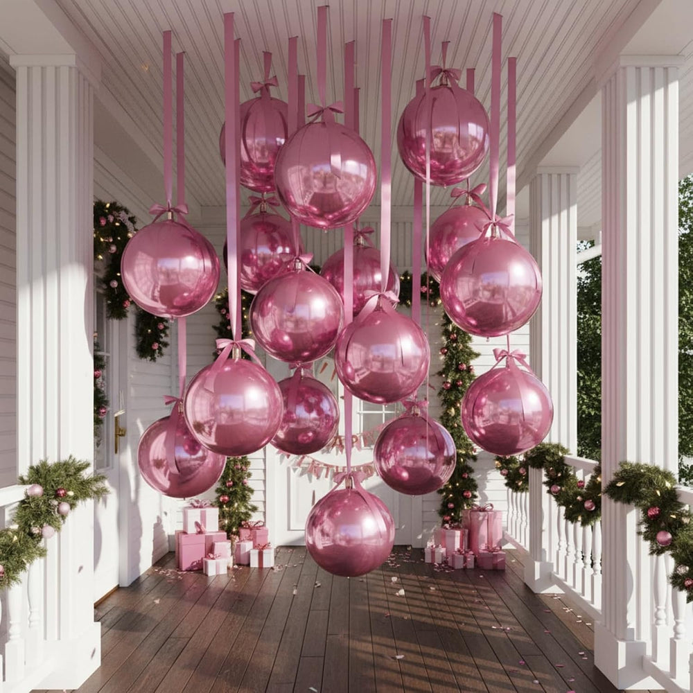 30 Set Pink Round Foil Balloons 22In Giant 4D Ball Metallic Balloons