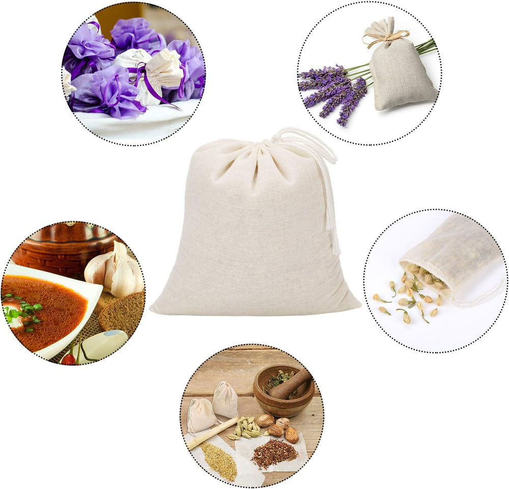 Pangda 100 Pcs Cotton Muslin Drawstring Bags for Storage, 7.9 x 7 Inches