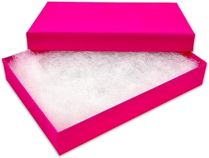 TheDisplayGuys - 25-Pack #53 Kraft Paper Cardboard Gift Boxes/Jewelry Cases w. Cotton Padding & Lid - Neon Fuchsia - (5.4" x 3.9" x 1.0")