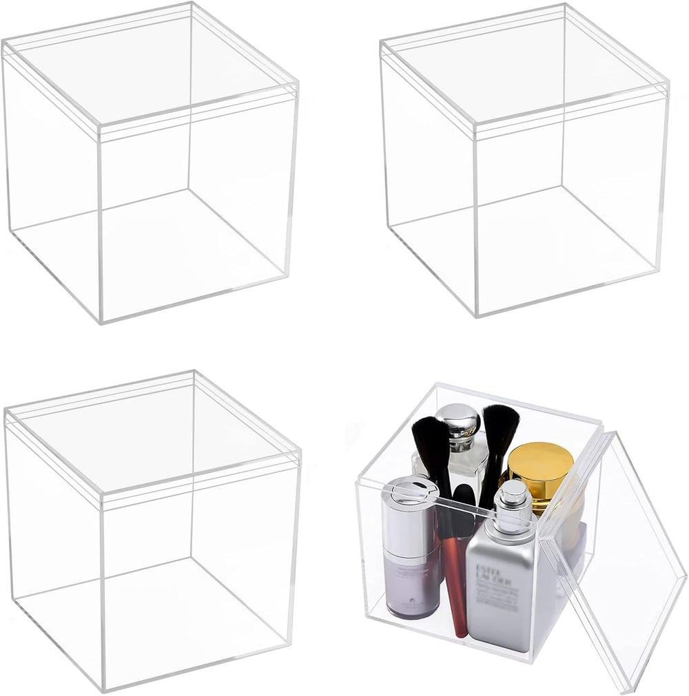 Acrylic Square Cube Jewelry Storage Box, 4-Pack 5.9x5.9x5.9 Inch