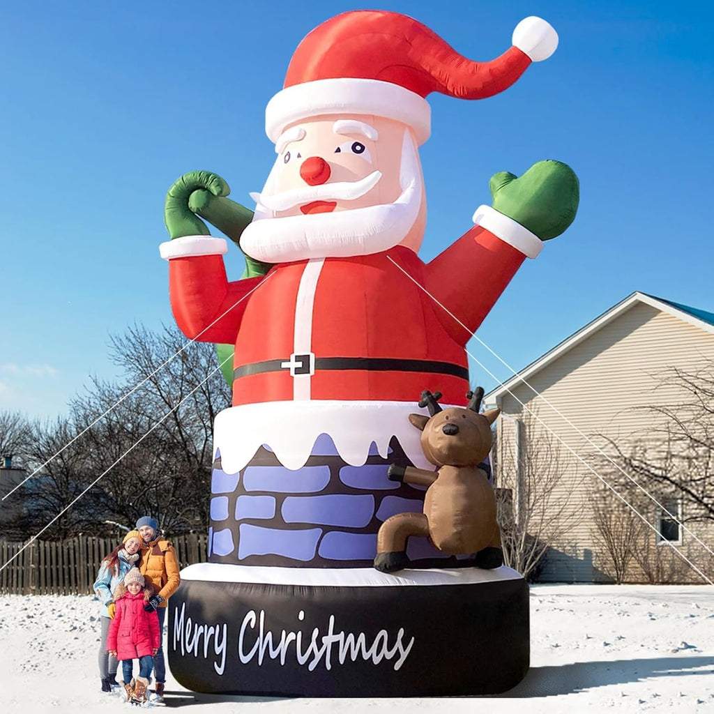 Giant Santa Inflatable 33FT Santa Claus with Reindeer for Christmas Outdoor Decoration, UL Blower/Sturdy Oxford/Outdoor Blow Up Yard Decoration