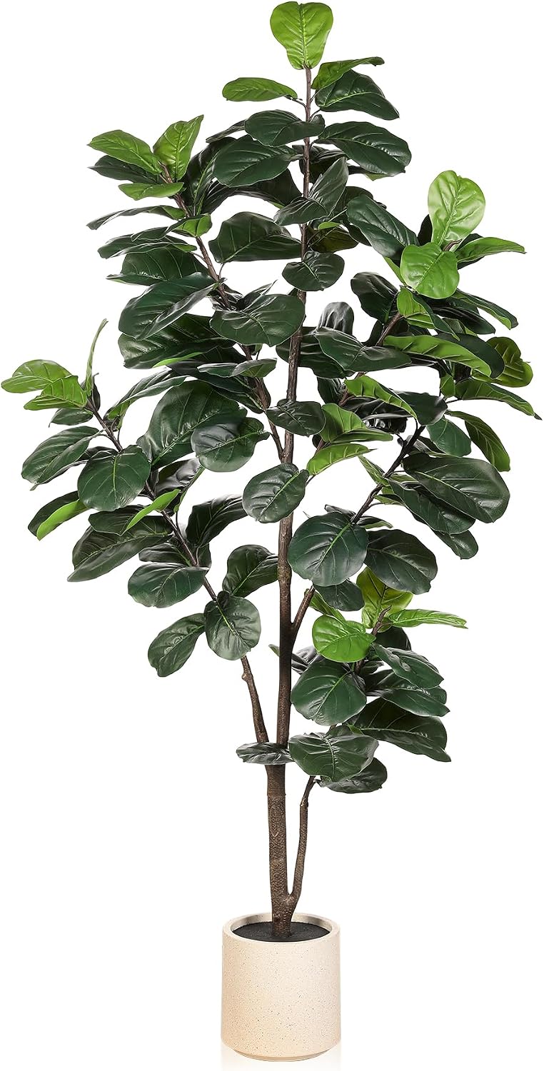 LYERSE Fiddle Leaf Fig Tree Artificial 6ft with Sturdy White Planter