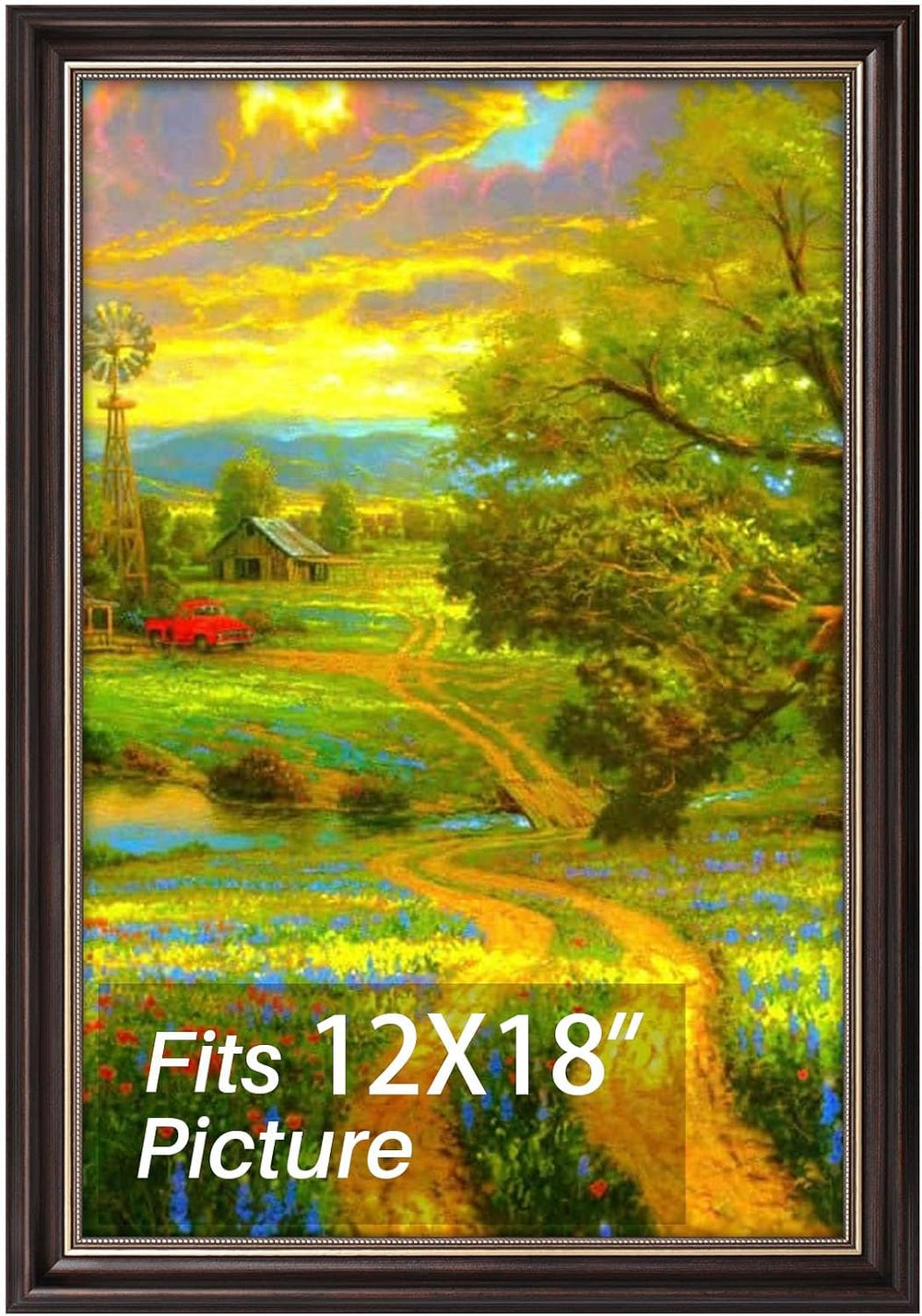 12x18 Ornate Picture Frame,Real Glass Front,Brown