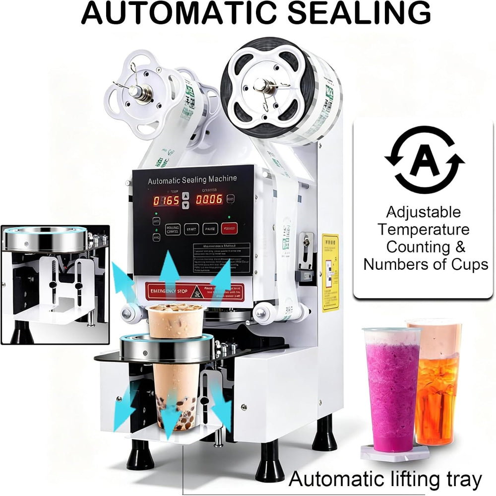 Cup Sealing Machine, Full Automatic Cup Sealer Machine 90/95mm Electric boba ...