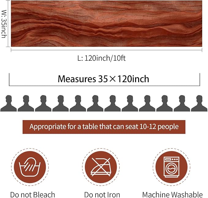 12 Pack Fall Table Runner Terracotta Cheesecloth Table Runner 35x120 Inch Rust Gauze Burnt Orange Cheese Cloth for Wedding Baby Bridal Shower Party Centerpiece Sheer Thanksgiving Fall Decorations
