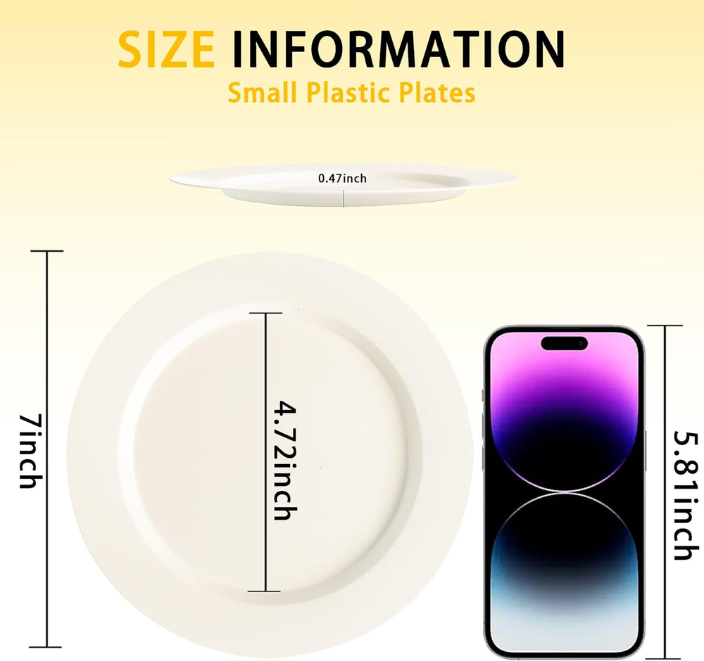 100Pcs 7" Ivory Plastic Dessert Plates, Fancy Plastic Dessert Plates