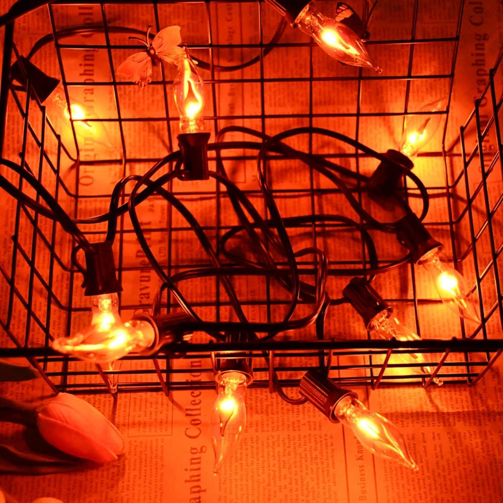 Halloween Lights 27.8 FT Flickering Flame String Lights with 25 Flame Light B...