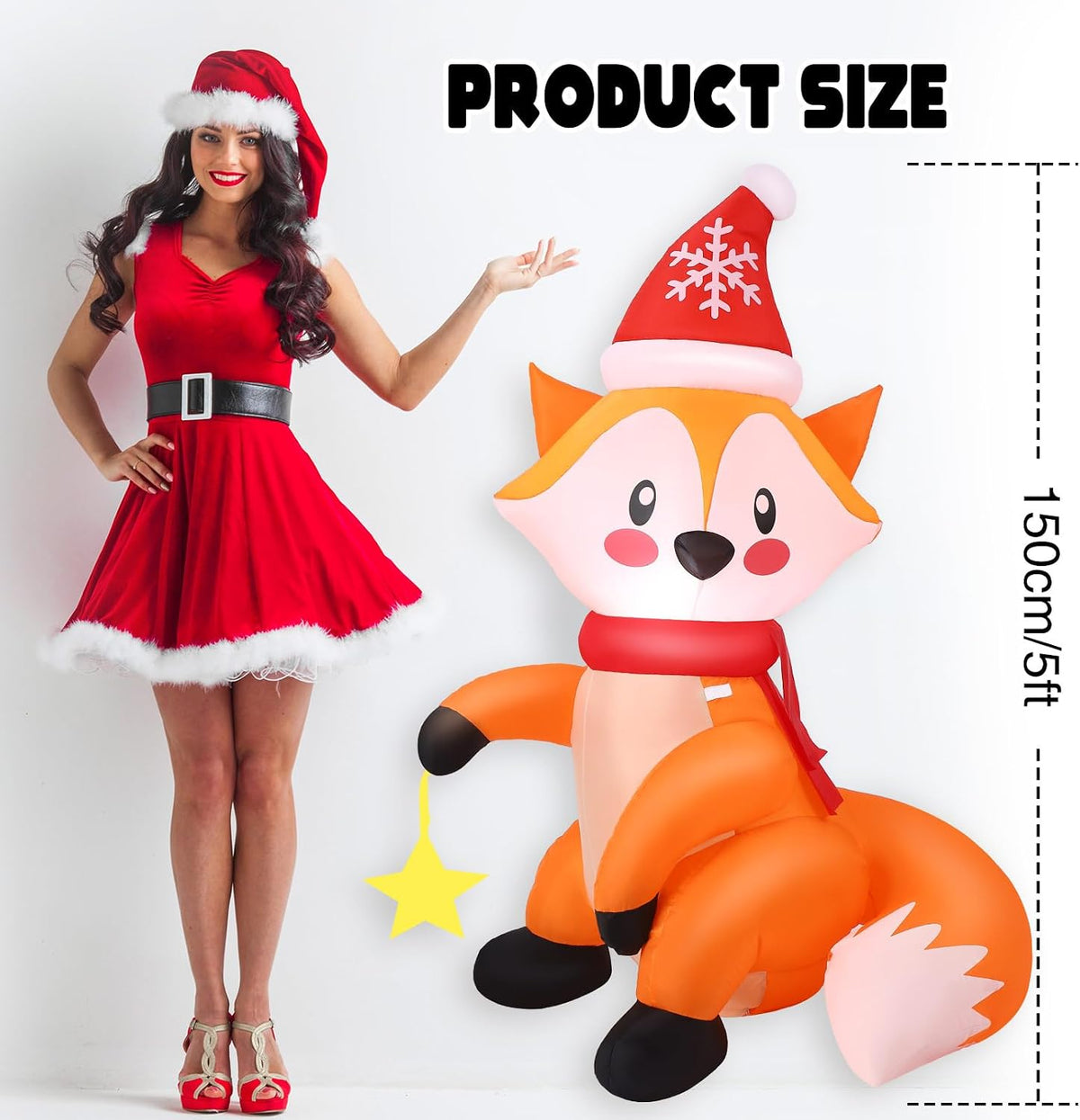 leyndo 5 ft lighted fox christmas decor inflatable shown in use