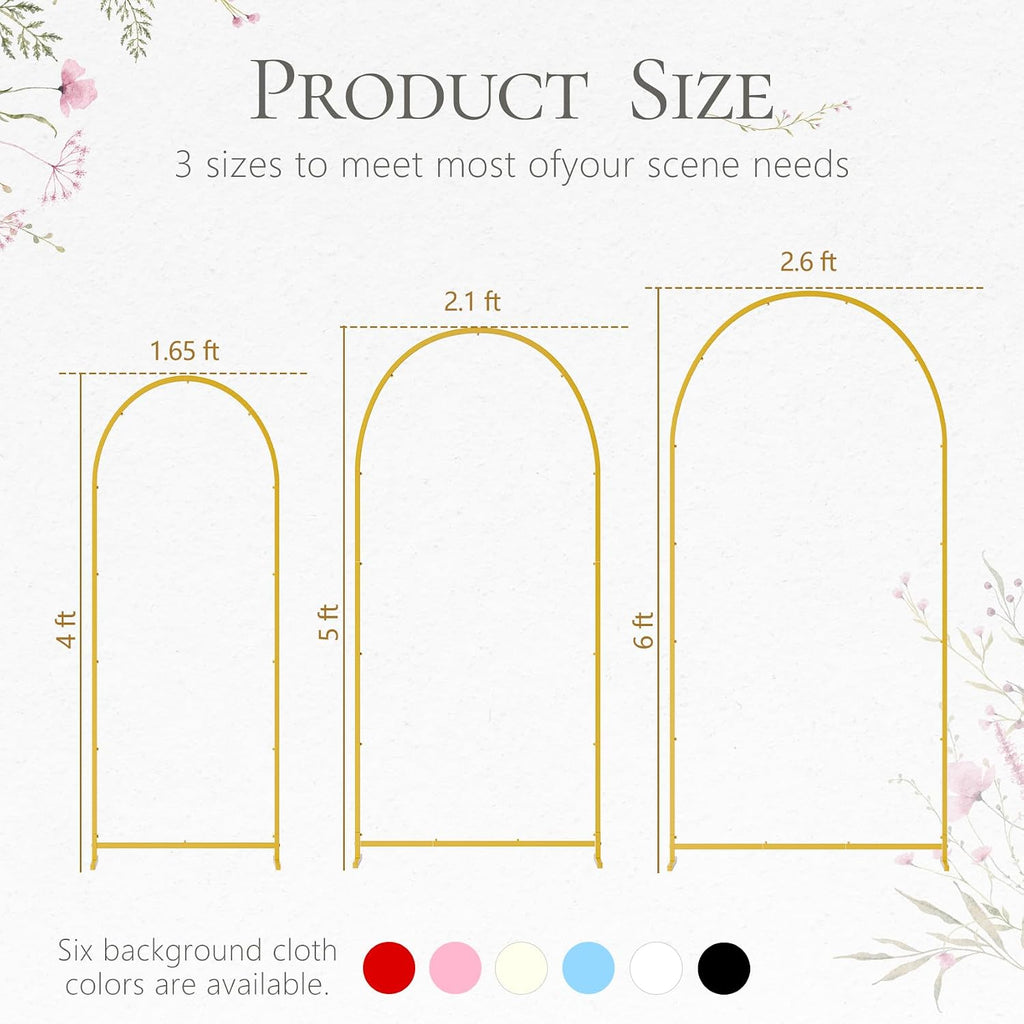 3 Pack Arch Backdrop Stand (4FT/5FT/6FT), Metal Arch Frame Stand with Cover