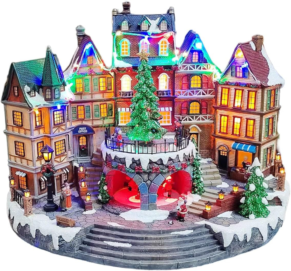 MOMENTS IN TIME Animated City Hall Town Center 12.6” Lighted Christmas Village Building with Rotating Tree, LED Lights, Music & Adapter Hand-Painted Polyresin Holiday Display Holiday Scene
