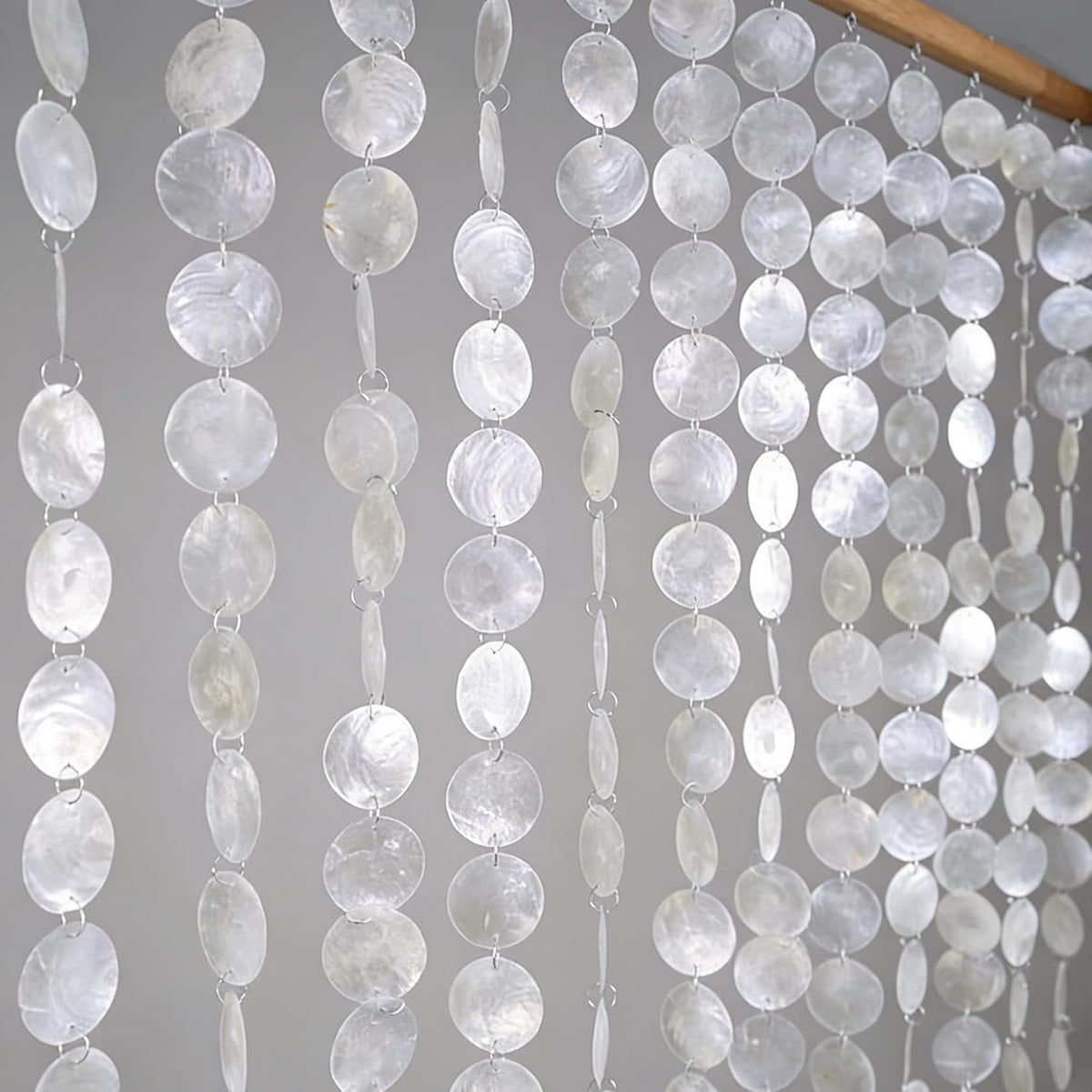 Genuine Capiz Shell Beaded Curtain, White Pearlescent 12 Strands, 35.5" W x 72" L, Hand-Strung Coastal Boho Doorway Curtain for Room Divider Wall Hanging Party Backdrop Decor
