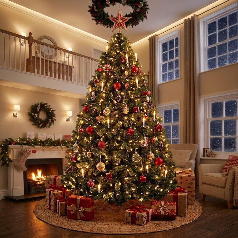 GAOMON 8ft Prelit Fraser Fir Wide Artificial Christmas Tree with RGBW Light
