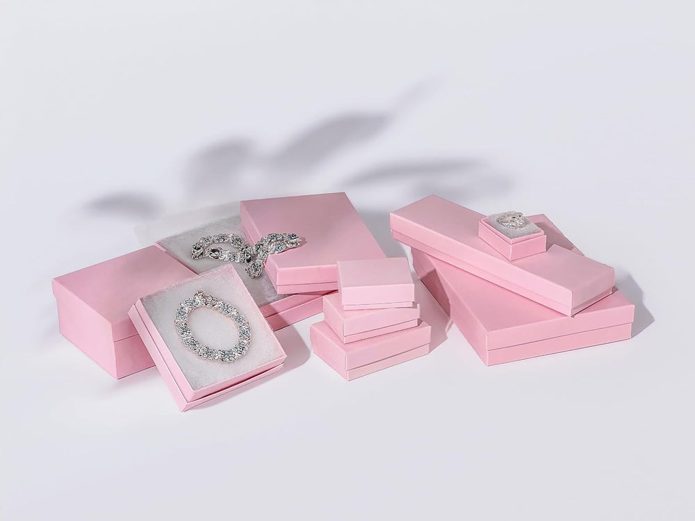 TheDisplayGuys 25 Cardboard Jewelry Gift Boxes with Inserts - Pastel Pink