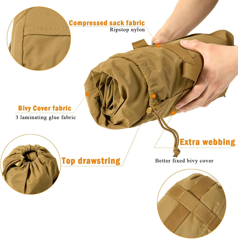 AKMAX Military Bivy Cover Sack Waterproof Sleeping Bag Shell Shelter Coyote