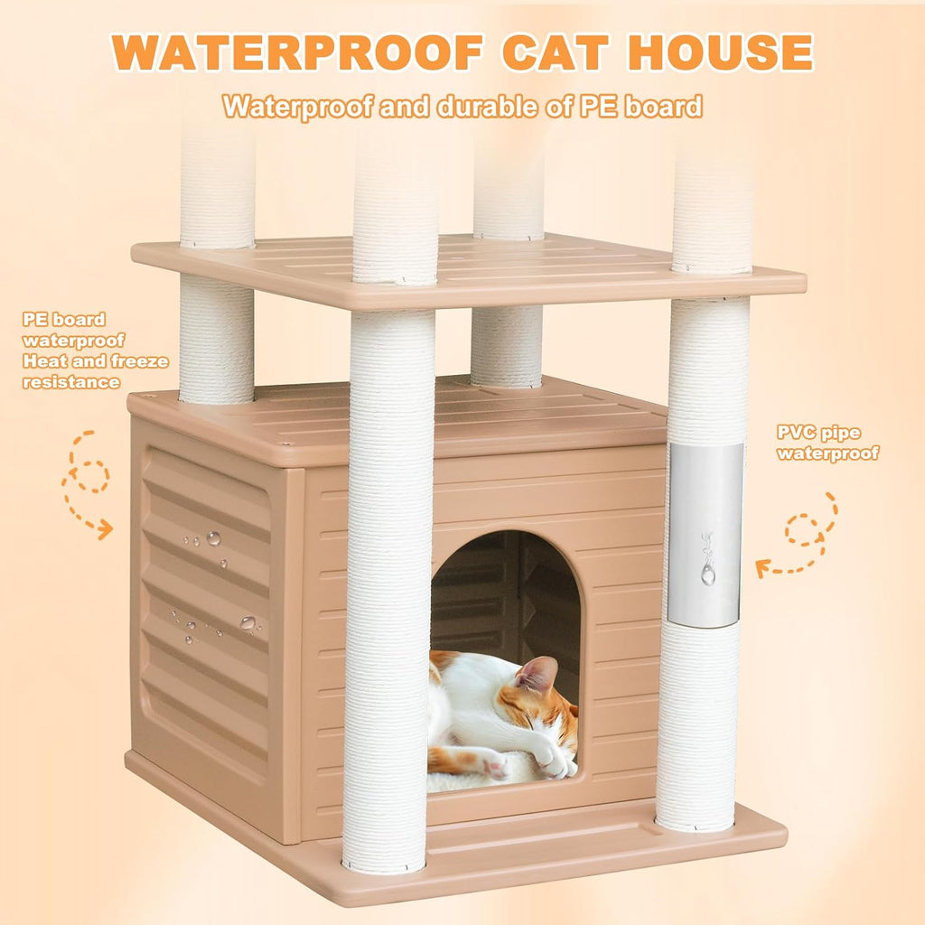 46" indoor&outdoor cat tower,weatherproof cat condo with scratching, close-up detail