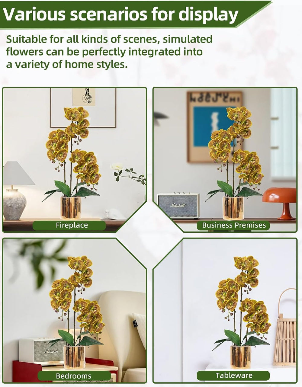 Artificial Orchid Flowers Real Touch Faux Flower in Vase Centerpiece Decor