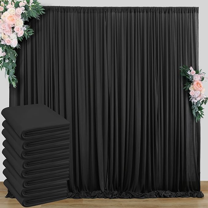 40 ft x 10 ft Wrinkle Free Black Backdrop Curtain for Parties, 8 Panels 10ft Polyester Black Photo Backdrop Drapes for Graduation Birthday Wedding Party Stage Curtains, Thick Bulk Background Curtains