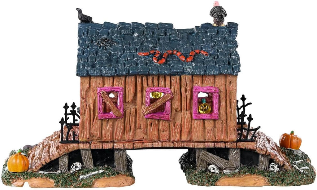 lemax creepy covered bridge table accent, #33631, 8.66-in, side view