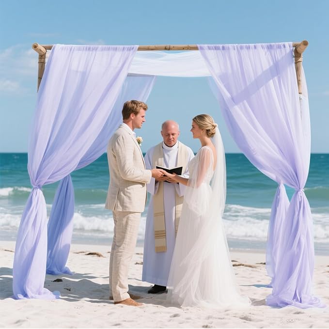 VOK Lavender Wedding Arch Draping Fabric Chiffon Curtains, 29in x 18Ft Sheer Chiffon Outdoor Curtain for Wedding Ceremony Birthday Party Decoration (Lavender,4 Panel)