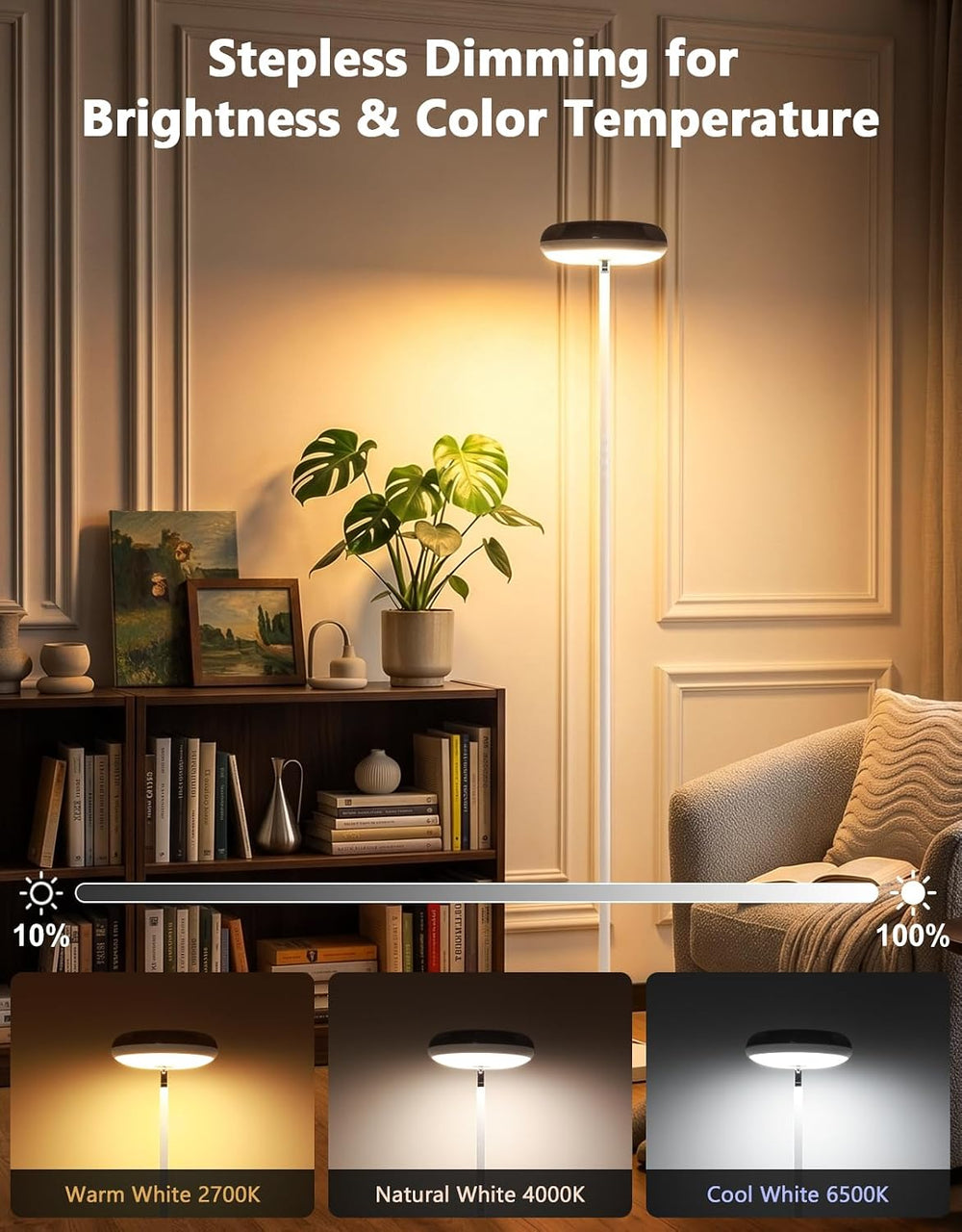 Uplighter Floor Lamp for Living Room, Ripple and Star Projector
