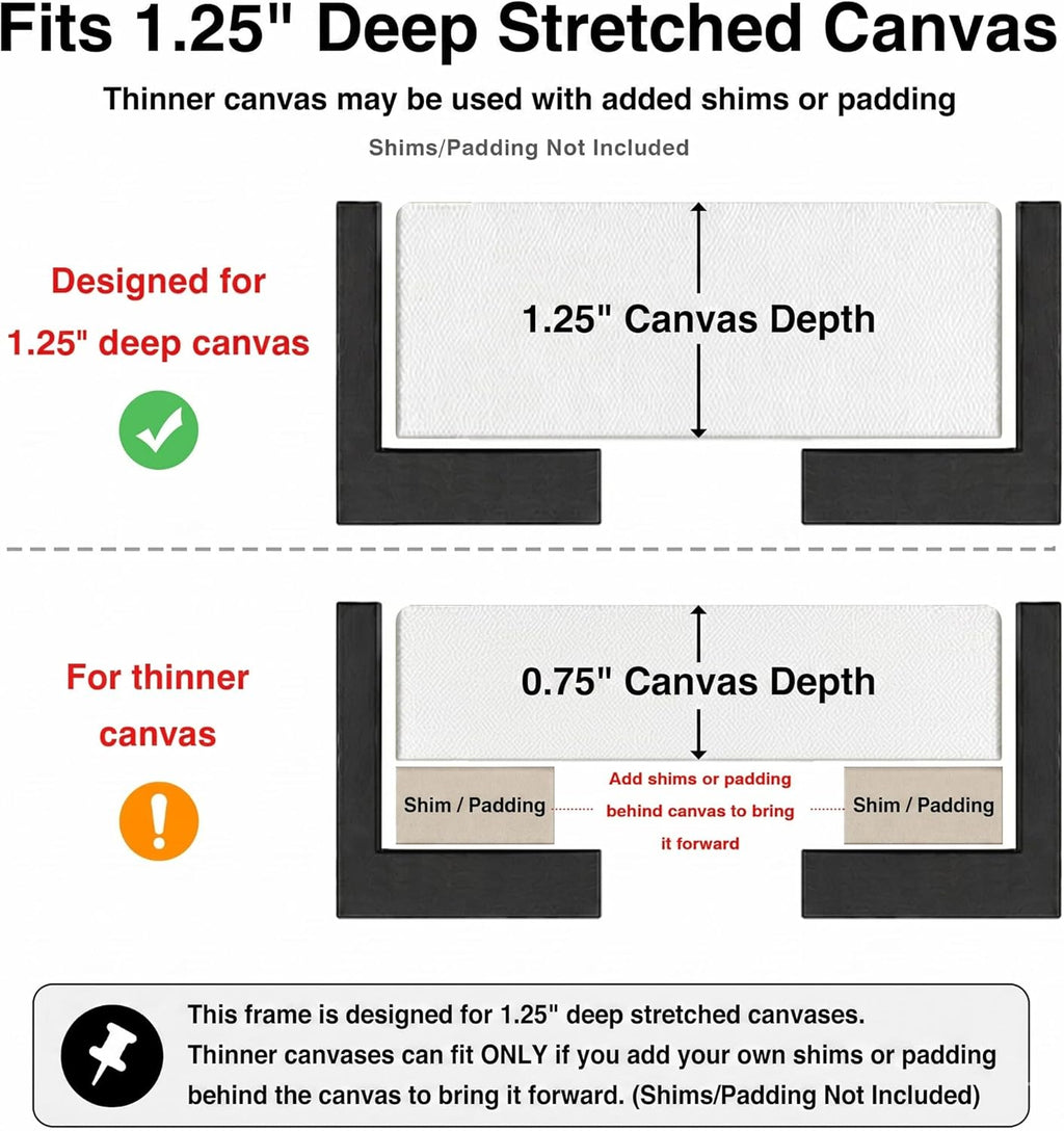 canvas floater frame for finished canvas art, 1.25", side view