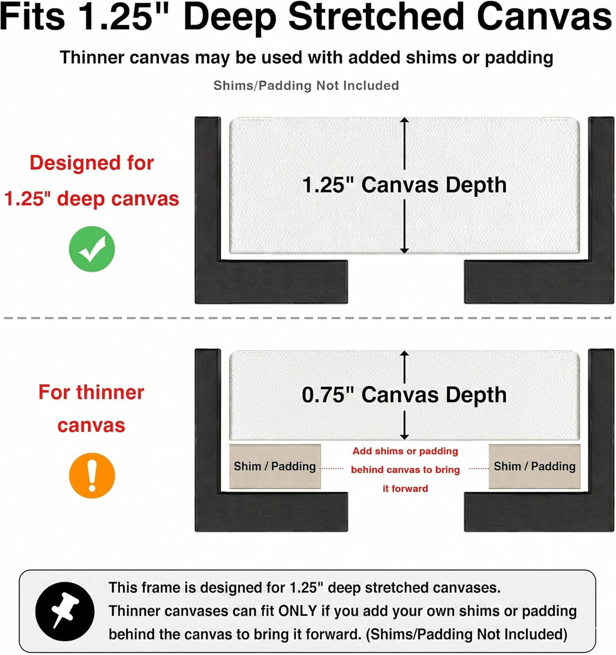 canvas floater frame for finished canvas art, 1.25", side view
