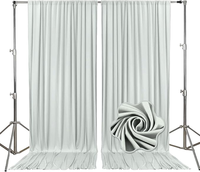 10ft x 10ft Silver Backdrop Curtains for Parties, Fabric Satin Background Curtain with Rod Pockets for Weddings, Birthday, Baby Shower, Photography, Graduation Party Backdrop Drapes, 2 Panels