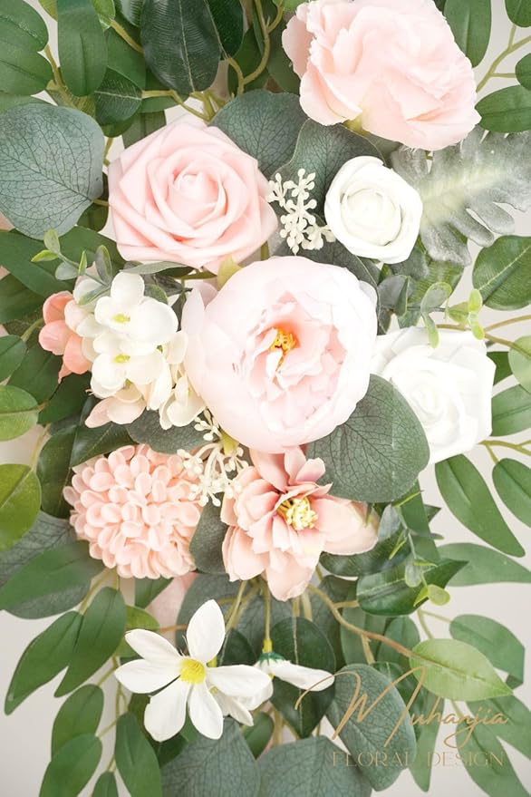 Artificial Arch Flowers Kit(Pack of 4),2Pcs Artificial Flower Arch Decor, 2Pcs Drapes, Ceremony and Reception Background Rose Decoration, Flamingo Pink Rose Floral Outdoor Party Decor