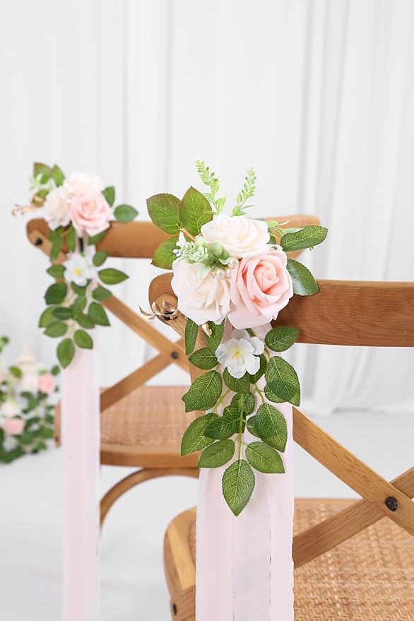 10 Wedding Aisle Decorations for Wedding Ceremony Pink Wedding Chair Decorations Flowers for Wedding Aisle Decor Church Pew Decorations