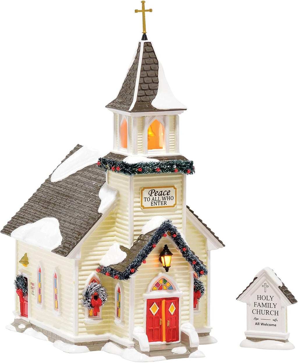 Department 56 Original Snow Village Holy Family Church Lit Building and Figurine Set, 10.63 Inch, Multicolor