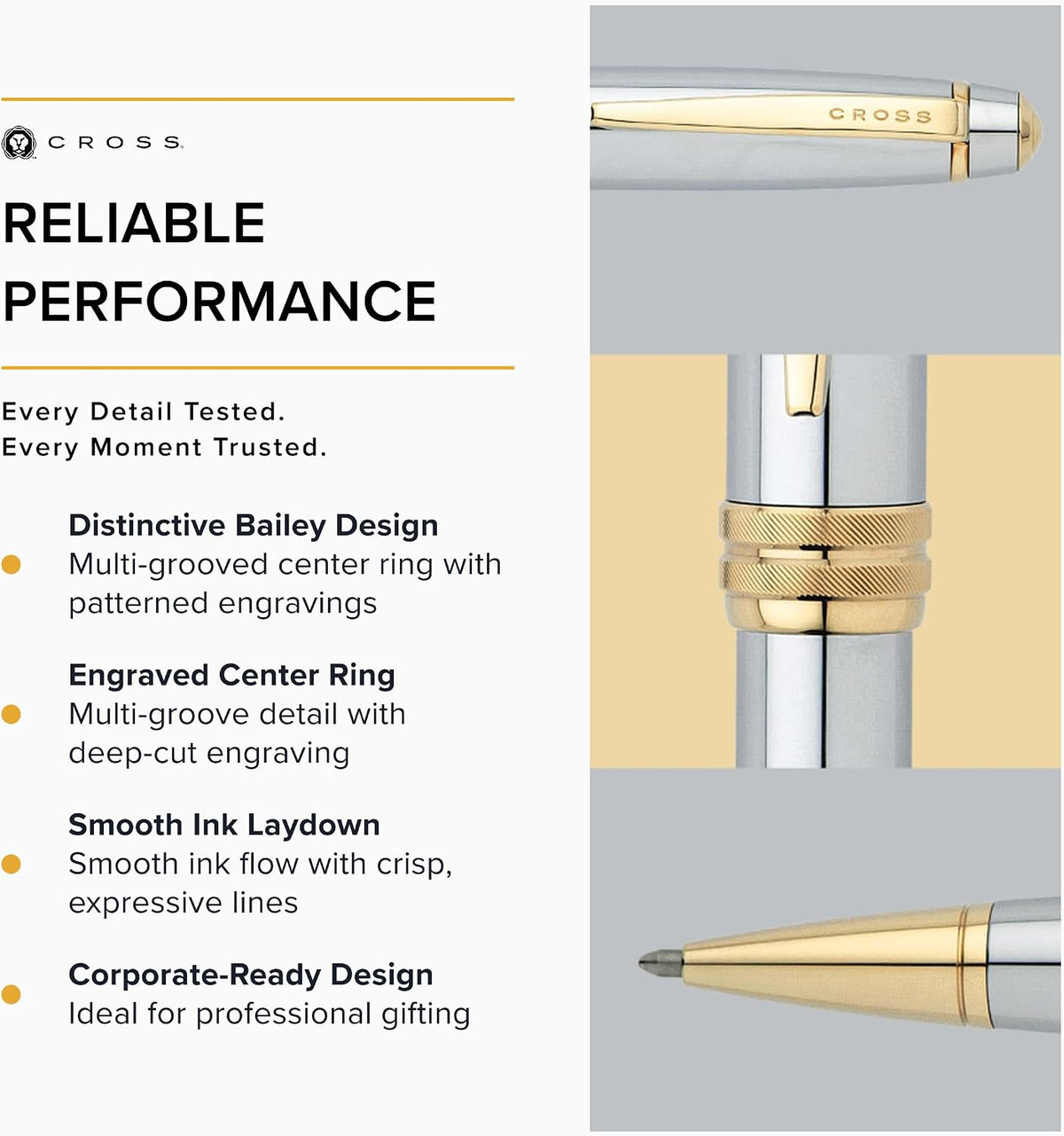 cross bailey refillable ballpoint pen presented in a on a desk or shelf