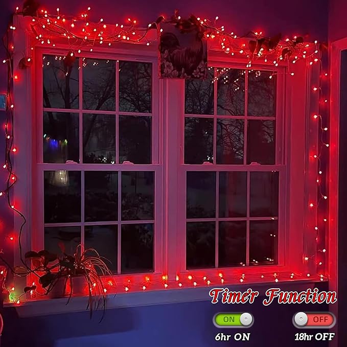 YEGUO 165ft 500 LED Halloween Lights Outdoor Waterproof, Red String Lights Indoor Plug in, 8 Modes Clear Wire for Halloween Holiday Home Tree Garden Patio Decor
