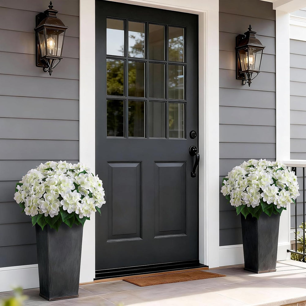 2 Sets Artificial Hydrangea Flower Topiary Ball Trees for Porch (White)