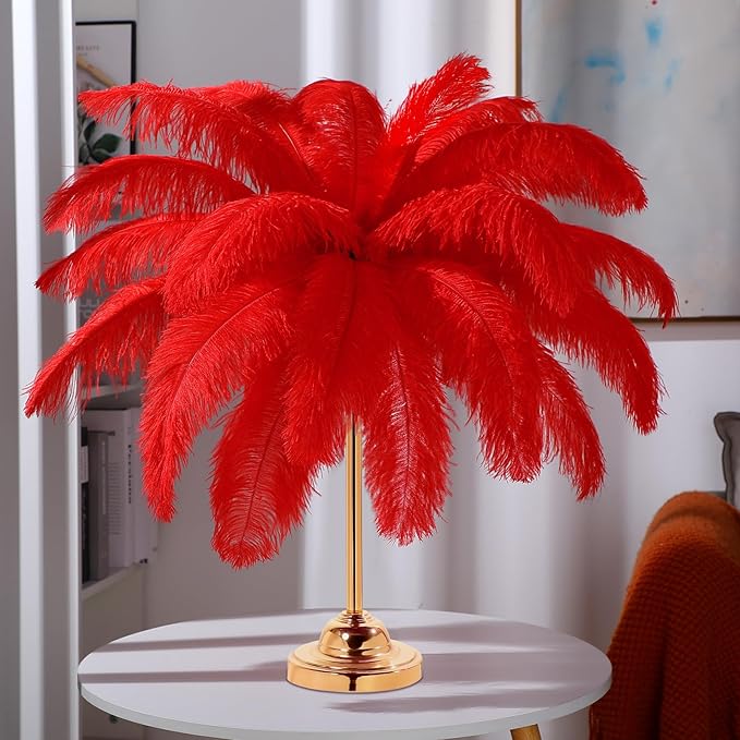 Retrowavy 30 Pcs 18-20 Inch Large Natural Ostrich Feathers Bulk for Centerpieces for Wedding Party Centerpieces Home Decoration Flower Arrangement (Red)
