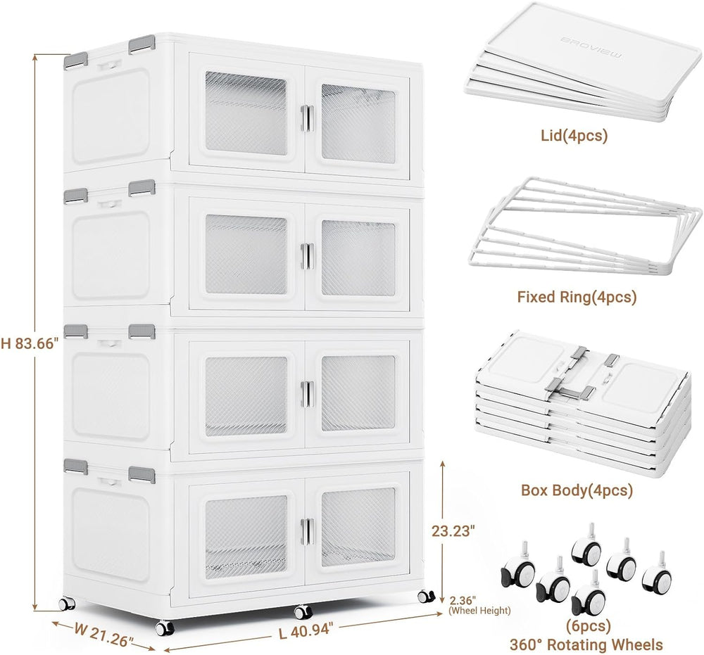 BROVIEW 1200qt Extra Large Stackable Storage Bins with Lids White 4 Pack