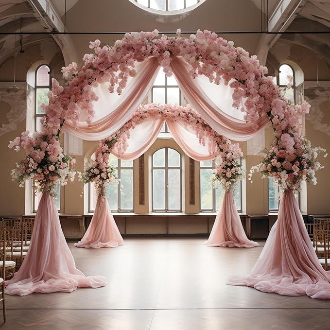 Wokceer Dusty Rose Wedding Arch Draping Fabric Backdrop 4 Panels 28.7" X 20FT Sheer Drapes Fabric for Wedding Arbor Ceremony Party