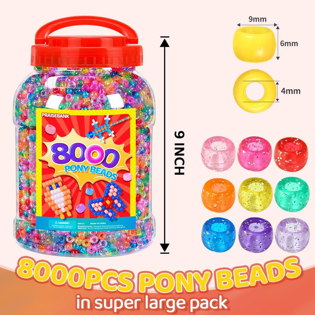 praisebank pony beads, 8000pcs 6x9mm, wholesale beads, bracelets shown in use