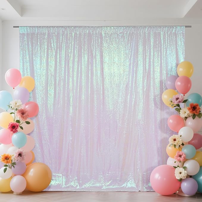 SquarePie Sequin Backdrop Curtain Not See Through Thick Glitter Background for Party 8FT x 10FT Iridescent