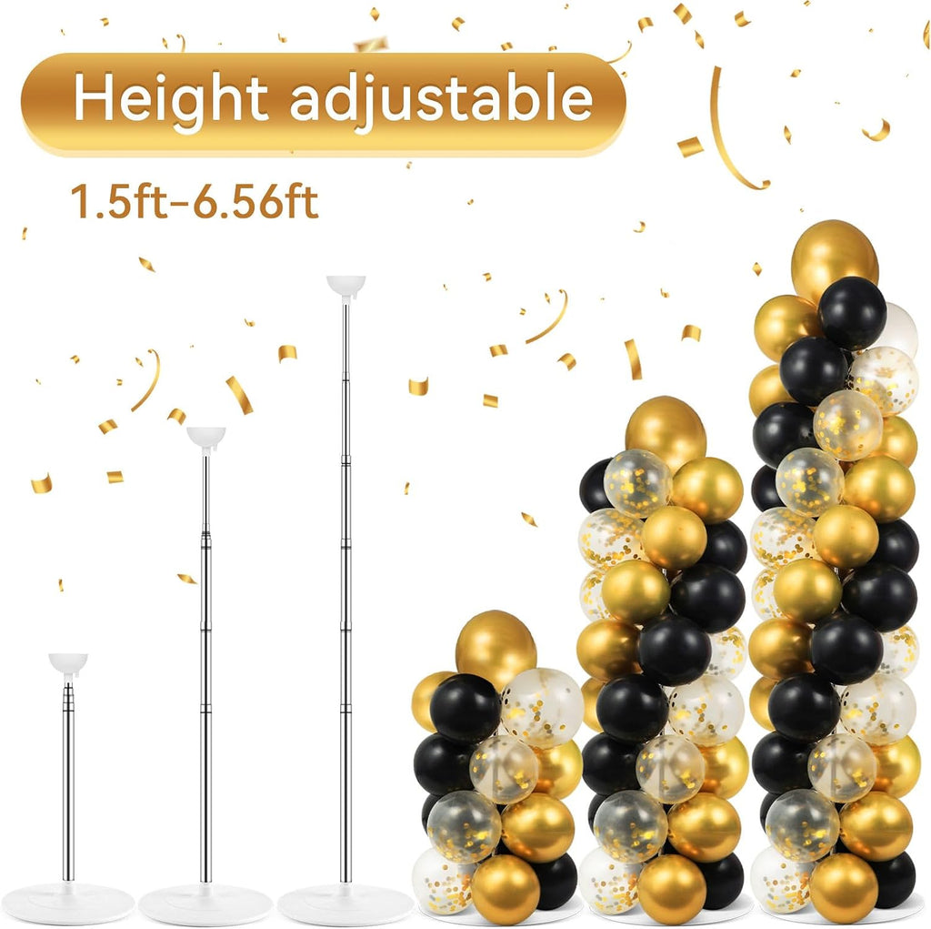 2 Sets Adjustable Balloon Column Stand Kit with Bases（Black & Gold）
