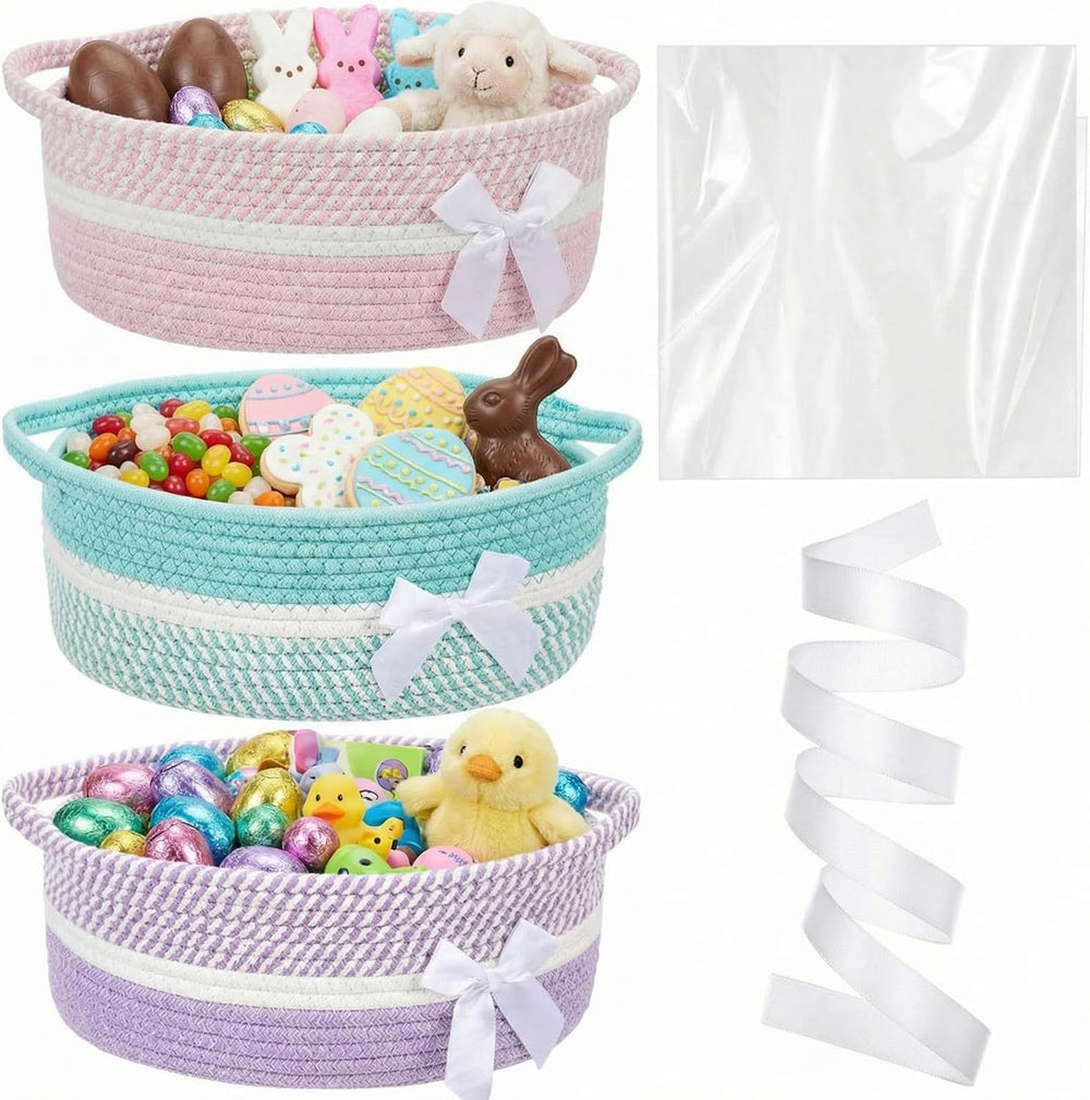 Colingmill 3 Pack Small Empty Gift Baskets, Pastel